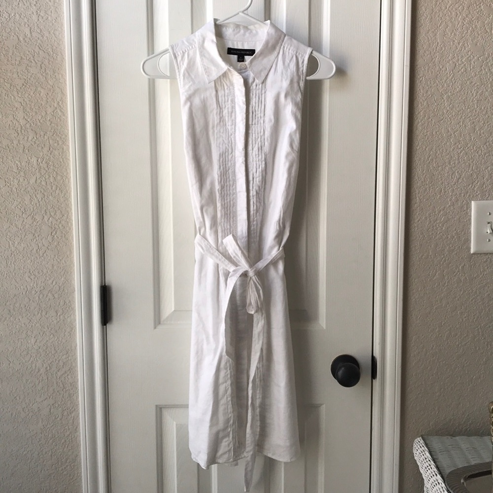 Banana Republic white tie-waist shirt dress